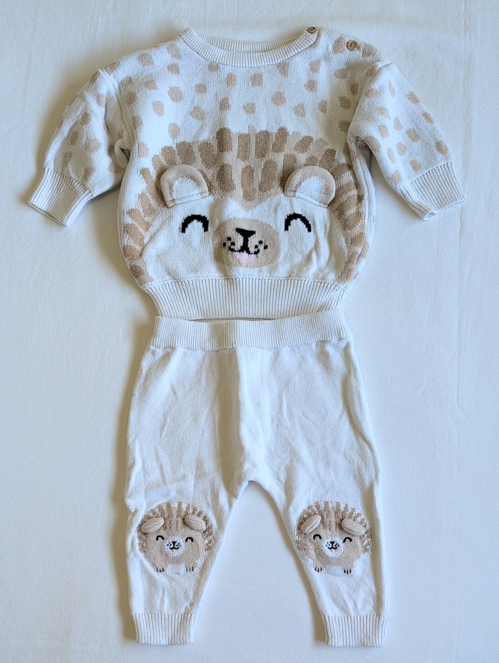 DYMPLES | 2pc Cotton Knit Lion Sweater & Pants Outfit Set Neutral Tan | 6M